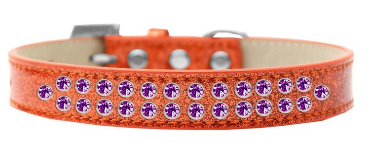 Two Row Purple Crystal Size 14 Orange Ice Cream Dog Collar